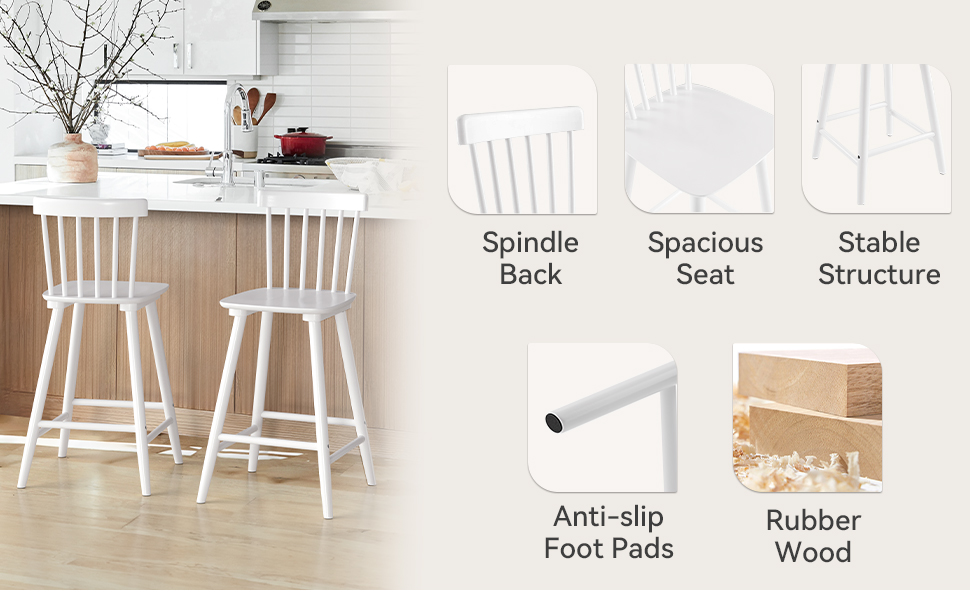 LUE BONA Windsor Wooden Barstools Set of 4 for Kitchen