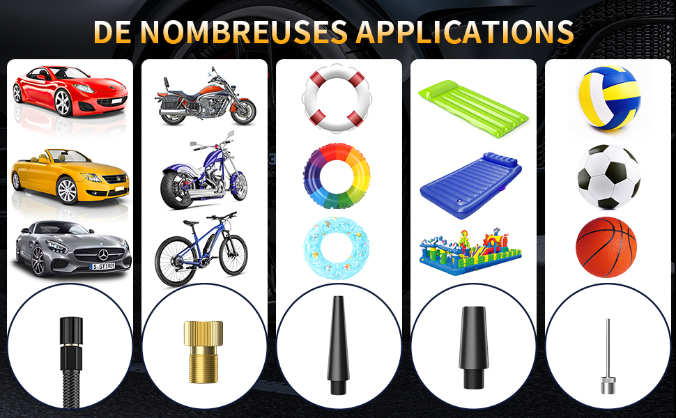 EVARYOO 6000mAh Mini Pompe à Air Électrique,Compresseur à Air Portatif Gonfleur Pneus sans Fil 150PSI avec écran LCD Numérique,Pompe à air Rechargeable pour Voiture, Vélo, Moto, Scoote, Balle fr3