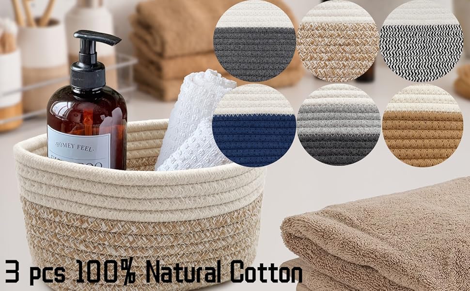 Cotton Rope Storage Baskets, 3 Pcs Woven Baskets for