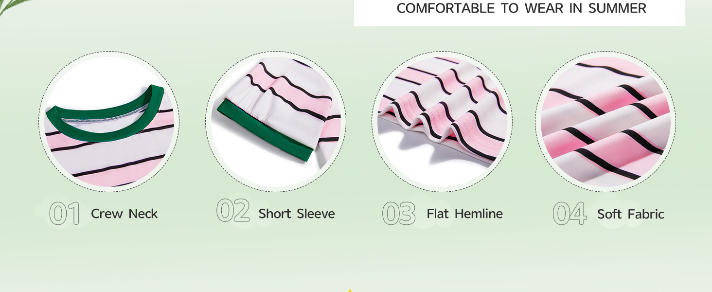 Girls Striped Short Sleeve T Shirts Kids Summer Casual Tops Crewneck Tees Blouses