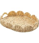 Coeusy Wicker Scalloped Tray,Rattan Serving Trays with Handles,Water Hyacinth Basket for Decorati...