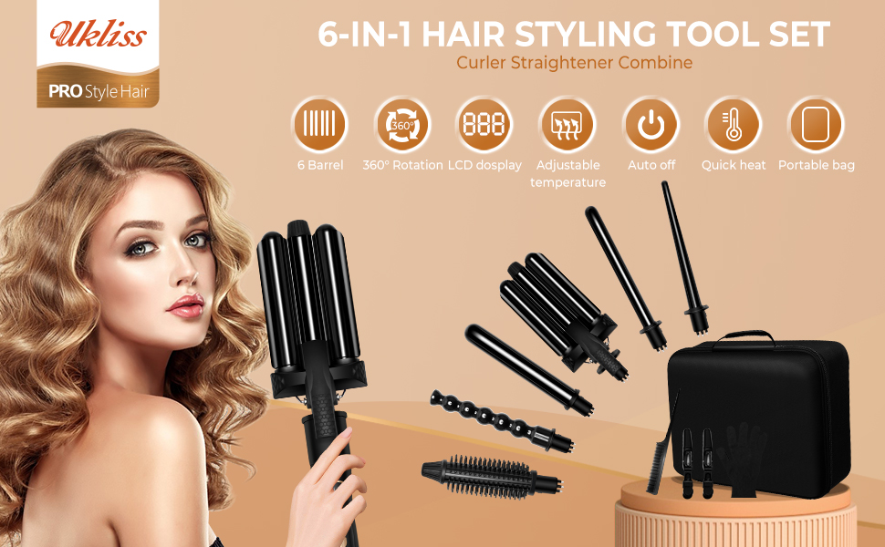 6 in 1 Curling Wand Set with Storage Bag, Curling Iron Set