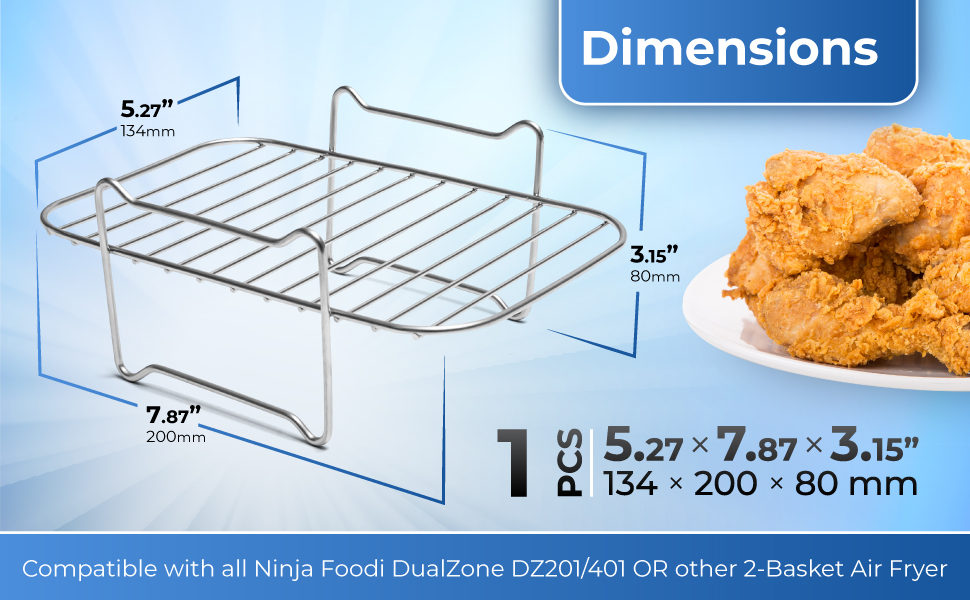 Air Fryer Rack for Double Basket Air Fryers, 304 Stainless