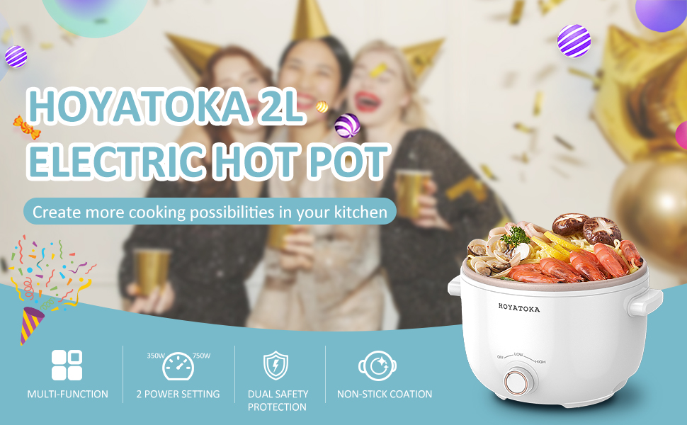 Hoyatoka Electric Hot Pot, 2L Portable NonStick Electric