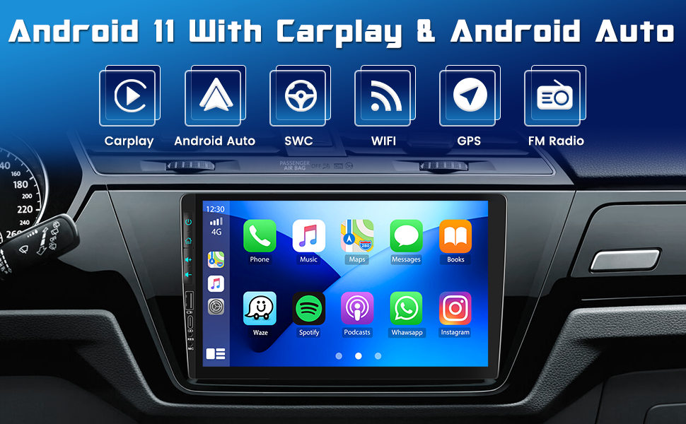 Wireless Apple Carplay Car Stereo Double Din Android 11 2G