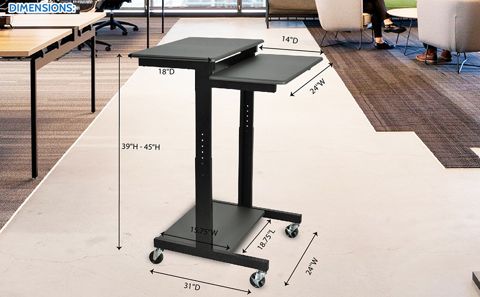 Offex Mobile Height Adjustable Computer Workstation/Presentations Lectern - Gray