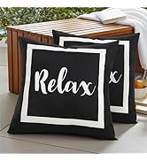 Adabana Outdoor Waterproof Throw Pillow Covers 18x18 Inches Set of 2 Black and White Pillows Cove...
