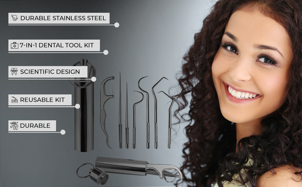 MAYCREATE® Dental Tools, 7 in 1 Stainless Steel Teeth Cleaning Tool Kit