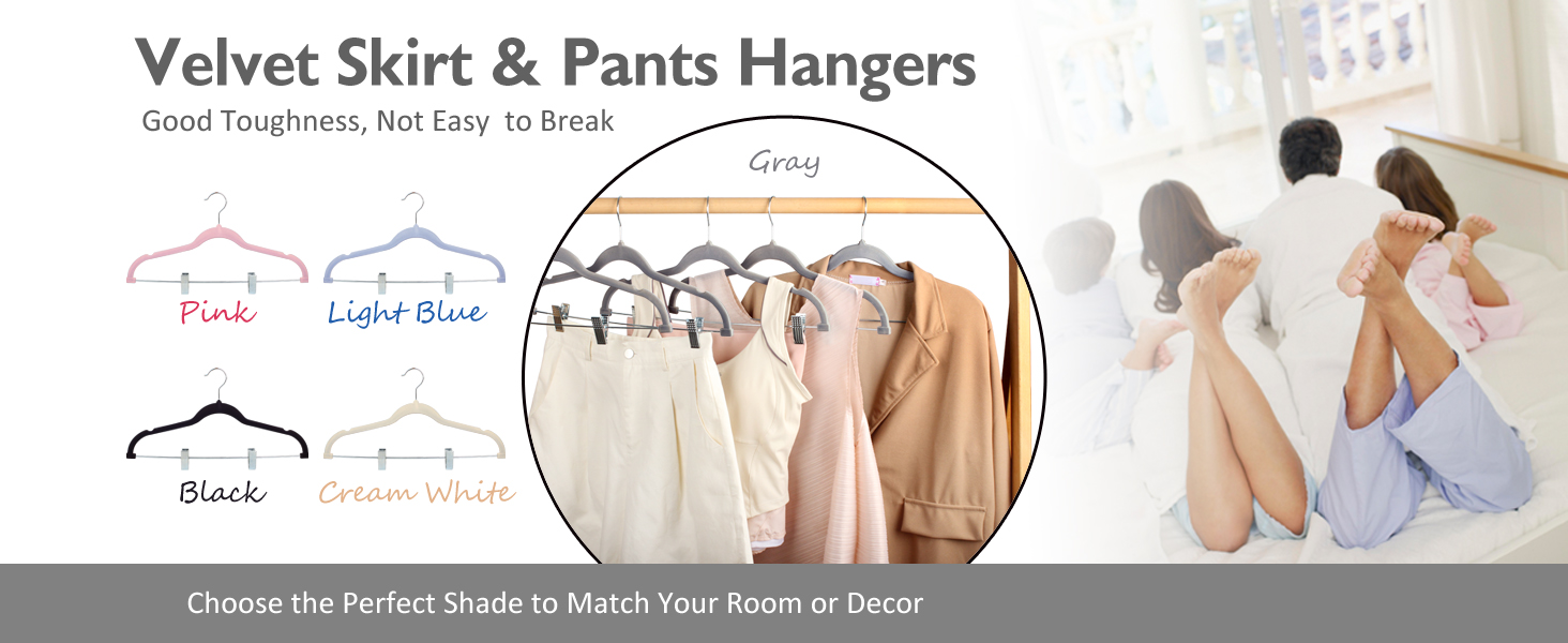 18 Pack Velvet Pants Skirt Hangers with Adjustable Clips,16