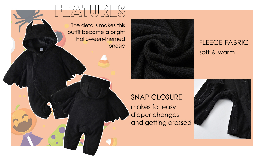 Fleece Fabric,soft & warm;Snap Closure,make for easy diaper changes and getting dressed