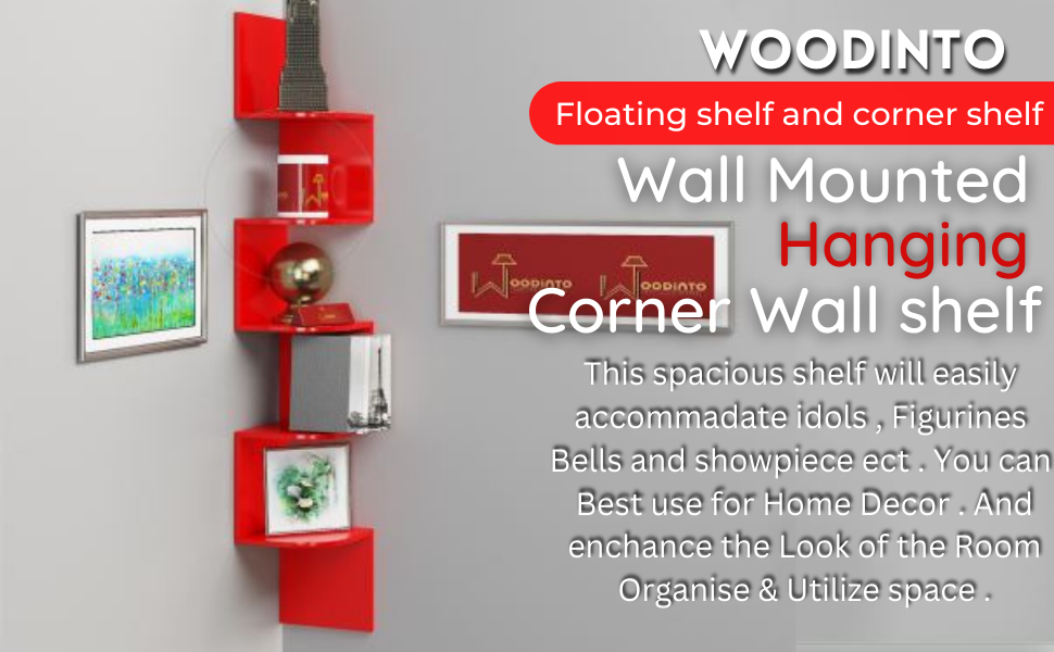 WooDinto Zigzag Corner Wall Mount Shelf Unit/Racks and Shelves Book