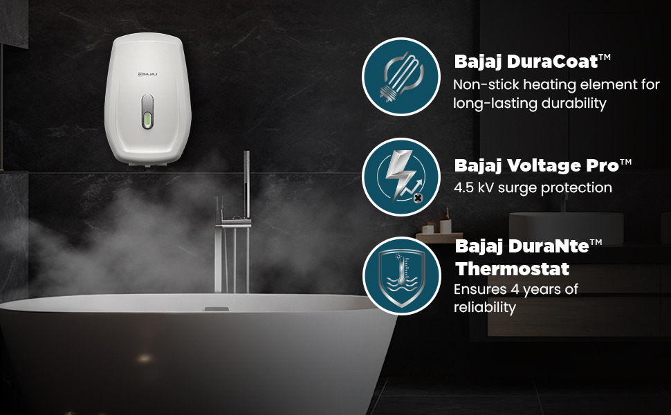 bajaj water heater for home, geyser, water geyser for bathroom , fast heating water heater