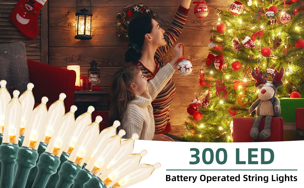 Green Convenience Christmas Lights 105ft 300 LED Battery