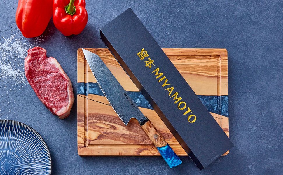 Miyamoto 8-Inch Japanese Damascus Chef Knife, 67-Layer Steel, Ultra-Sharp High Carbon Blade with Resin Handle for Precision Chopping and Carving