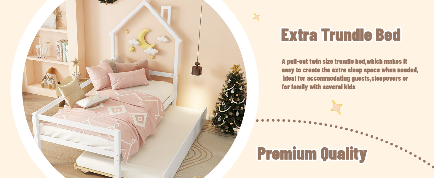 Mirightone House Bed with Trundle, Twin Size Kids Bed with