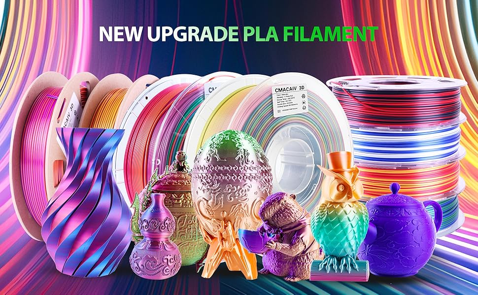 US Raw Materials 3D Printer Filament PLA, Shiny Matte Rainbow Color Filament, Color Change by Length PLA, Fit Most FDM 3D Printers, 250G Spool, Rainbow Blaze 8 3D Printer Filament