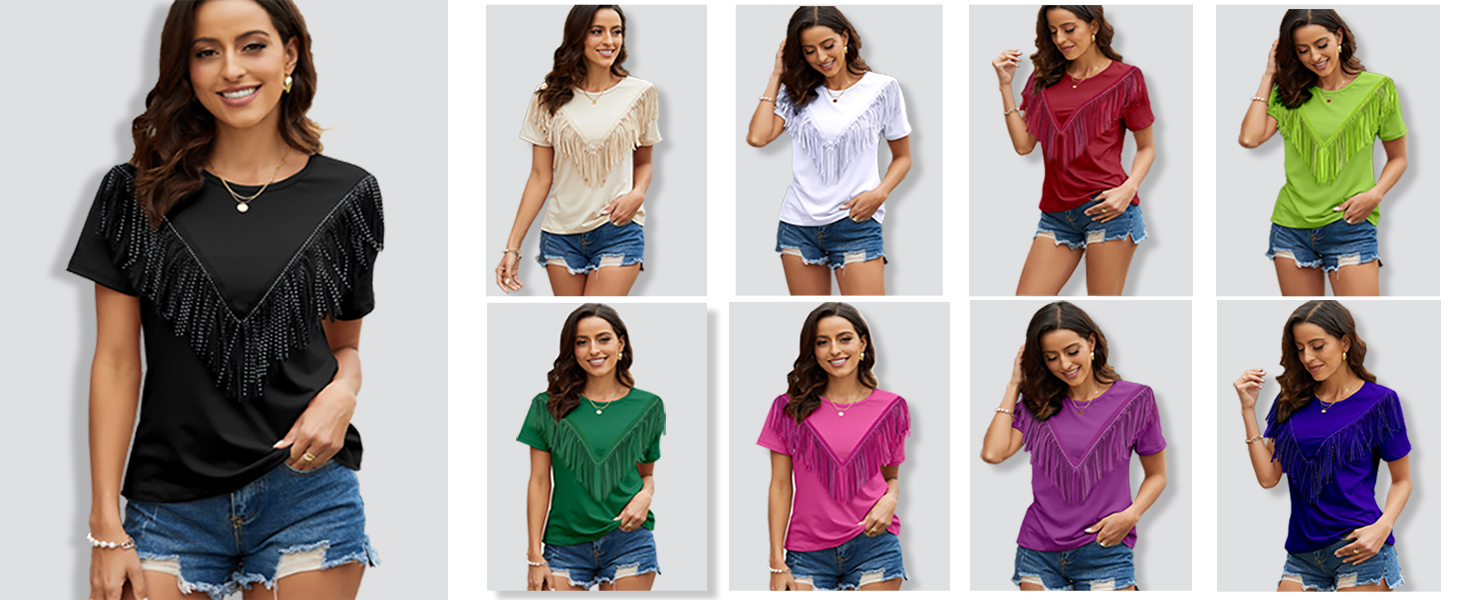 women's fringe trim shirts