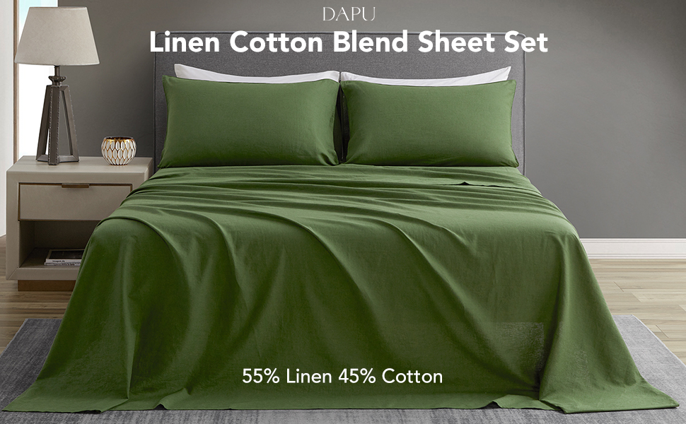 DAPU Cotton Linen Blend Sheets Set, 55 French Linen 45