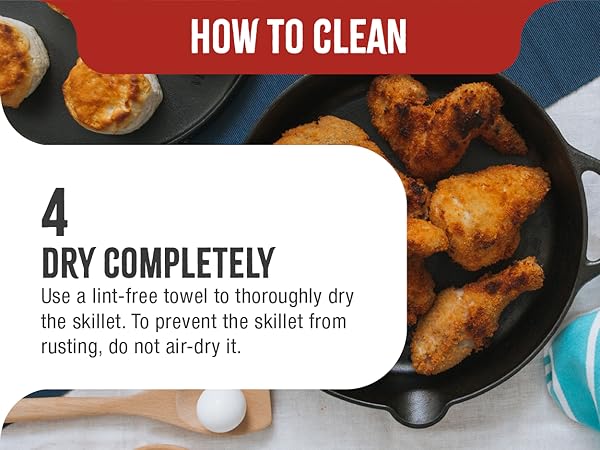 A cast-iron skillet frying chicken