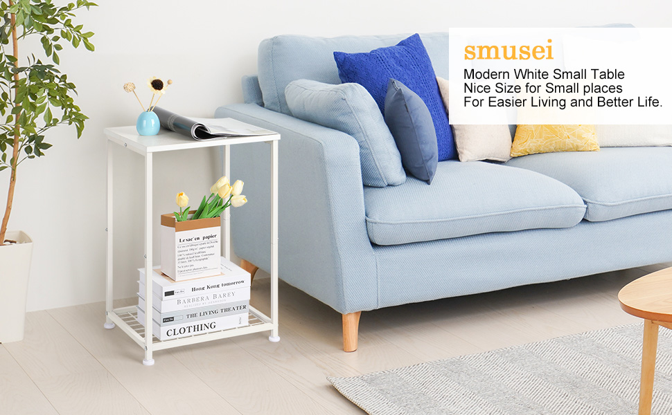 smusei White Nightstands Set of 2 End Tables Living Room Small Side