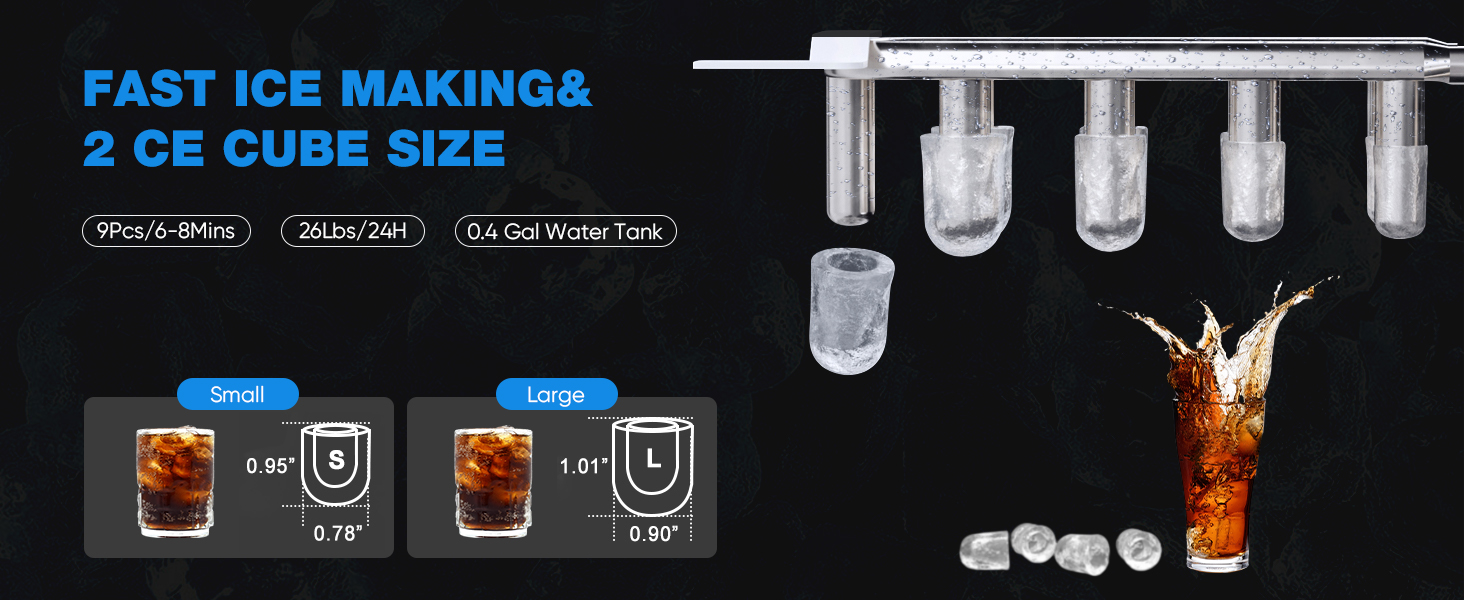 Sweetcrispy Portable Ice Maker Countertop, 9 Ice Cubes in 6