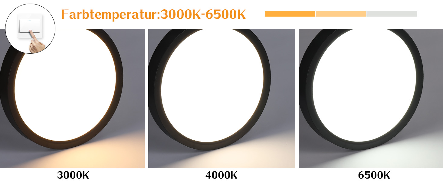 Vergleich von drei Beleuchtungstemperaturen mit Farbvariationen von 3000K, 4000K und 6500K bei