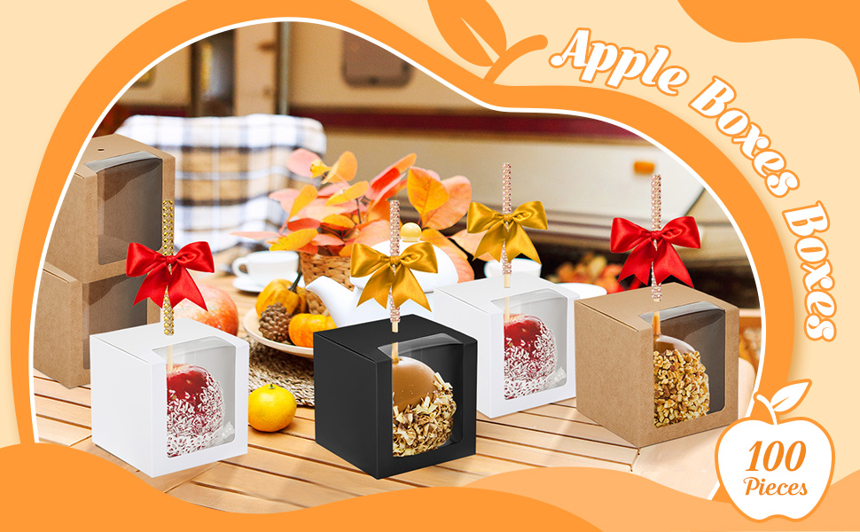 100 Pcs Candy Apple Boxes with Hole Caramel Apple Boxes 4 x 4 x 4 Inch Apple Gift