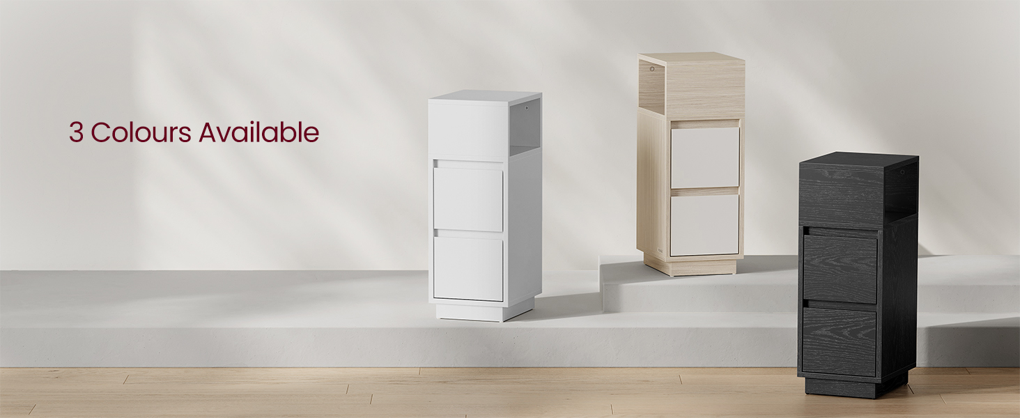 Keskeny éjjeliszekrények, 2 darabos szett,2 fiókkal balra vagy jobbra szerelhető, felhő fehér