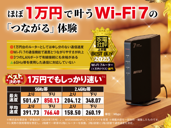 バッファロー WiFi ルーター 無線 LAN Wi-Fi 7 国内メーカー初（※1）「Wi-Fi CERTIFIED 7™」を取得したWi-Fi 7