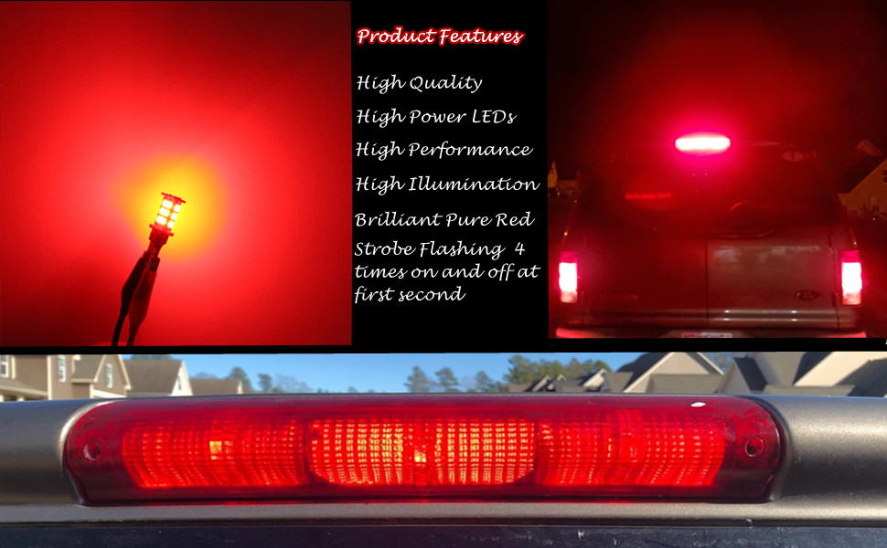 Alla Lighting 2600lm T10/T15 912 921 LED Strobe Bulbs, Red Flashing