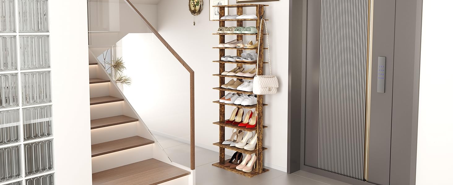 HOMEFORT 10Tier Vertical Shoe Rack, Corner Shoe Tower