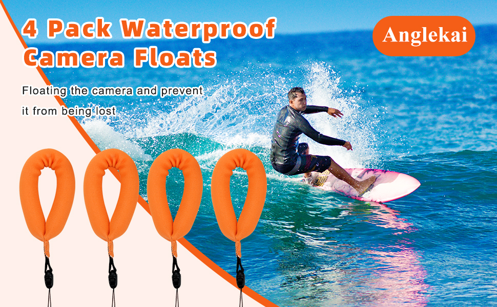 Anglekai 4 Pack Waterproof Camera Floats, Floating Camera Strap, Portable Waterproof