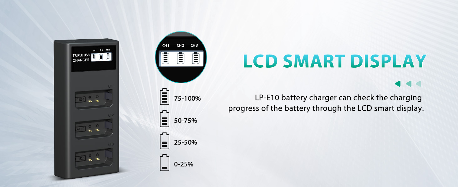 lp e10 battery charger lcd display