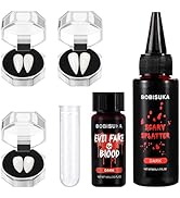 BOBISUKA Halloween Vampire Teeth Fake Blood Makeup Kit, Special Effects SFX Makeup Set 3 Pairs Va...