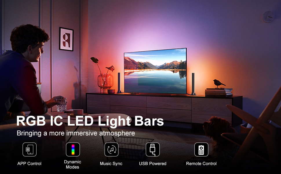 Ustellar RGB Light Bar, Smart APP Control Music Sync RGB IC LED Lights