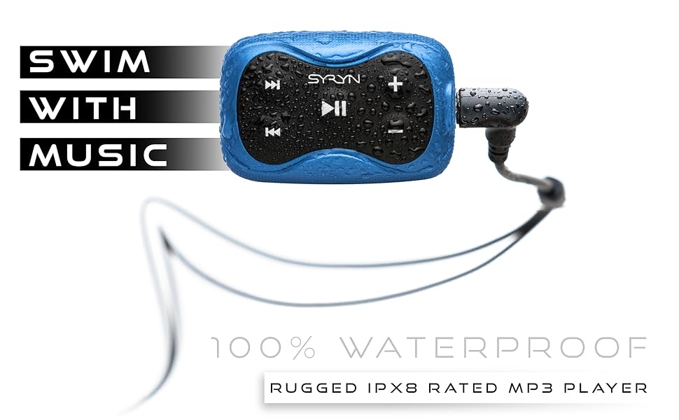 Underwater Audio SYRYN 2 Waterproof mp3 Player with Swimbuds Flip Waterproof earbuds
