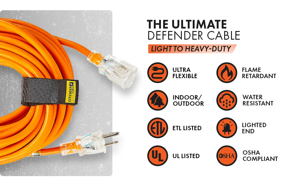 Defender Cable 14/3 Gauge, 25 ft SJTW Contractor Grade