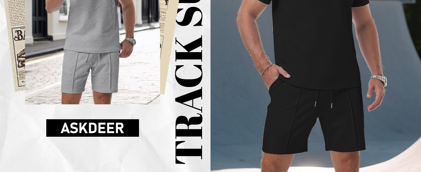 Askdeer Mens Summer Tracksuit 2 Piece Shorts Sets Short Sleeve Sweatsuit