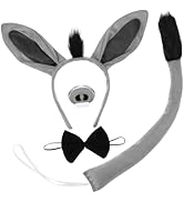 JOINPAYA Donkey Costume Accessory Set: Halloween Donkey Ear Headband Tail Nose Bowtie Cosplay Kit...