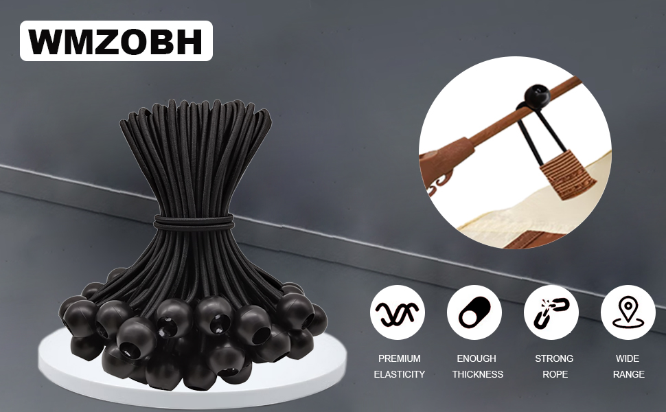 WMZOBH Bungee Cords with Balls 50 Piece, Tarpaulin Bungee Cords 6 Inch