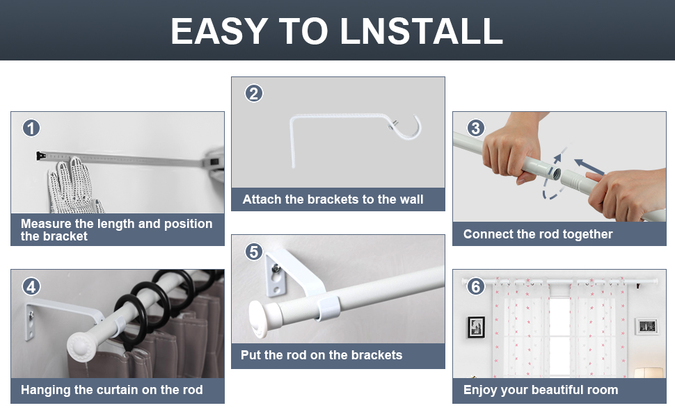 2 Pack Curtain Rods for Windows 28 to 48 Inch, 5/8 Inch