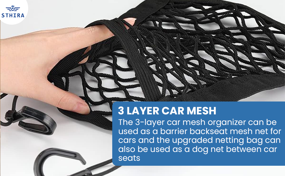 STHIRA Car Mesh Organizer 3Layer, Dog Net Between Car Seats,Barrier