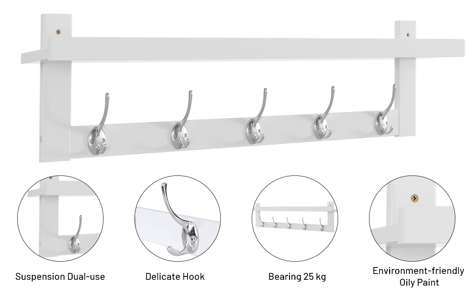 Wall Mounted Coat Rack 5 Tri Hooks, Stylish Coat Hanger
