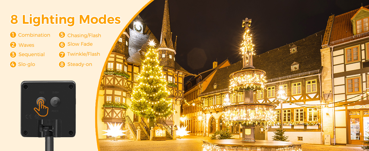 Brightown Solar String Lights Outdoor - 40FT 100 LED String Lights Solar Powered with 8 Lighting Modes, IP65 Waterproof Patio Lights, Solar Lights for Outside Tree Balcony Gazebo Party, Warm White 11 Solar String Lights Outdoor