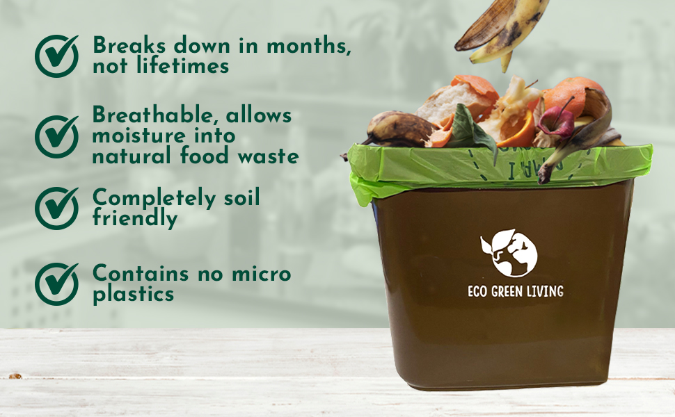 Eco Green Living Caddy Bags (10 Litre) 100 Compost Friendly & Zero