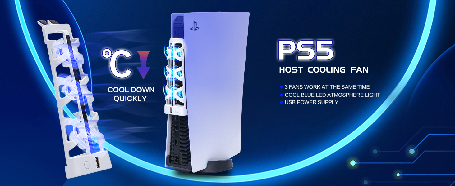 Upgraded PS5 Cooling Fan with LED Light and USB Port