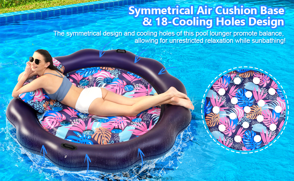 Inflatable Pool Float Mat, Extra Large Pool Floats Adult with Headrest, Cooling