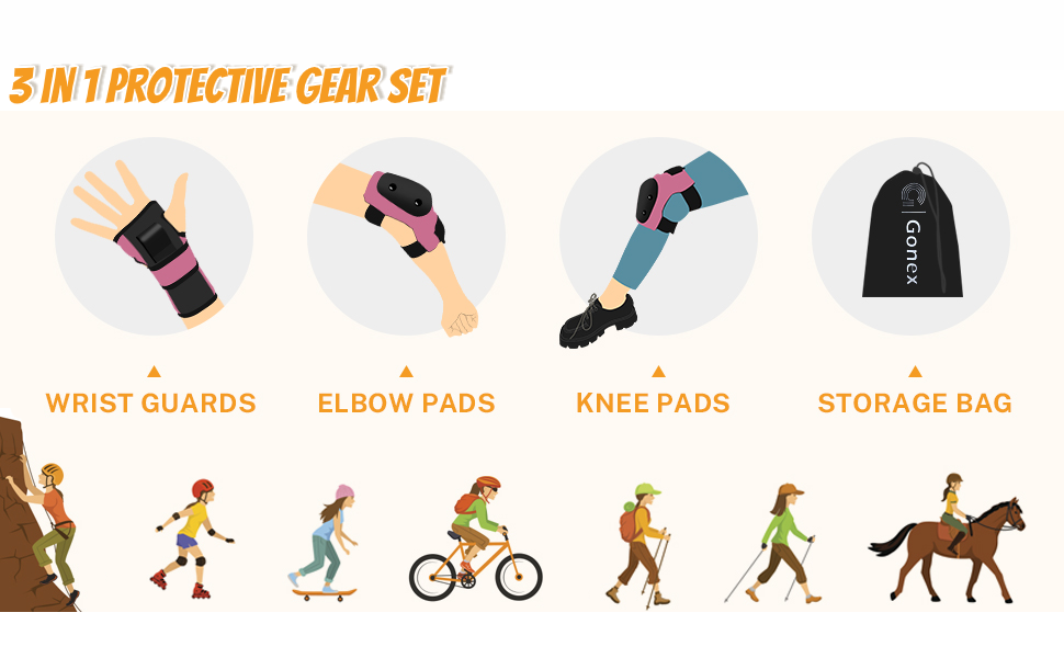 Gonex Skateboard Elbow Pads Knee Pads with Wrist Guards, Skate Pads for