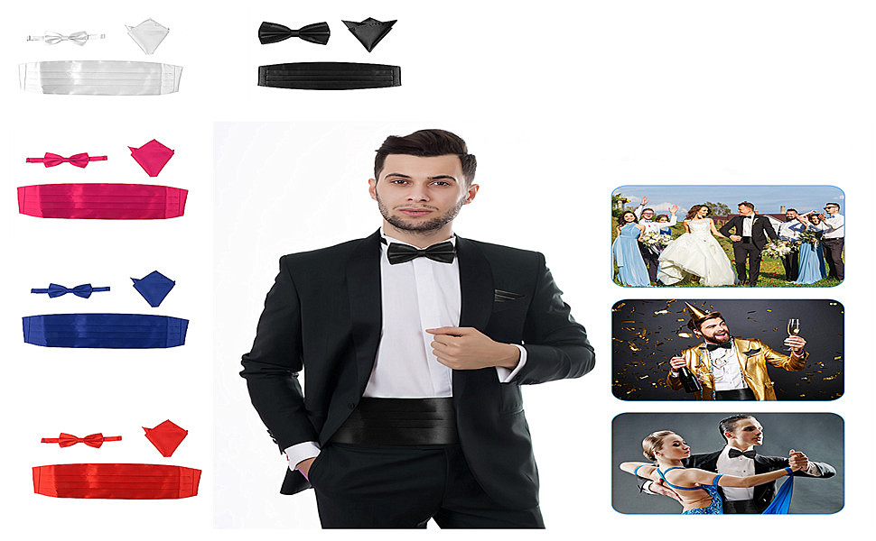 VICASKY 3pcs Mens Formal Woven Satin Cummerbund Mens