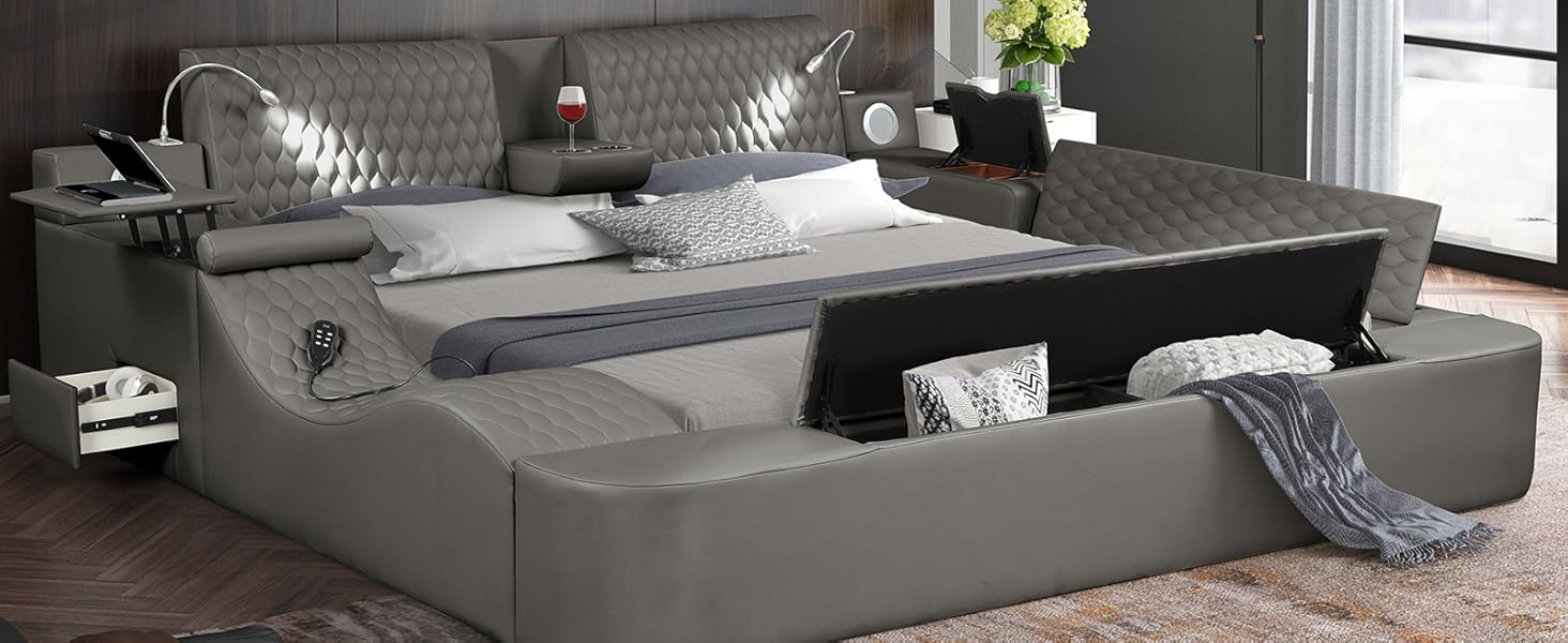 Multifunctional Smart Bed, Luxury Bed Frame with Reading